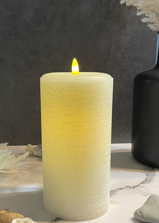 Off-White Textured Solid-Color Cylindrical LED Candle